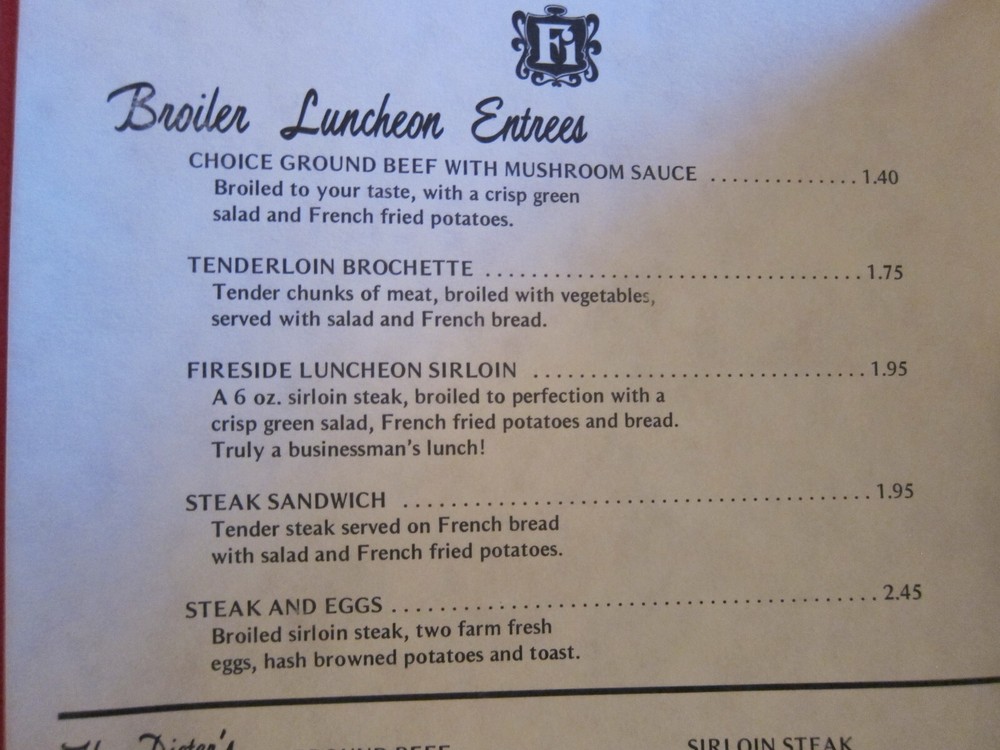Fireside Inn restaurant Cafe Menu