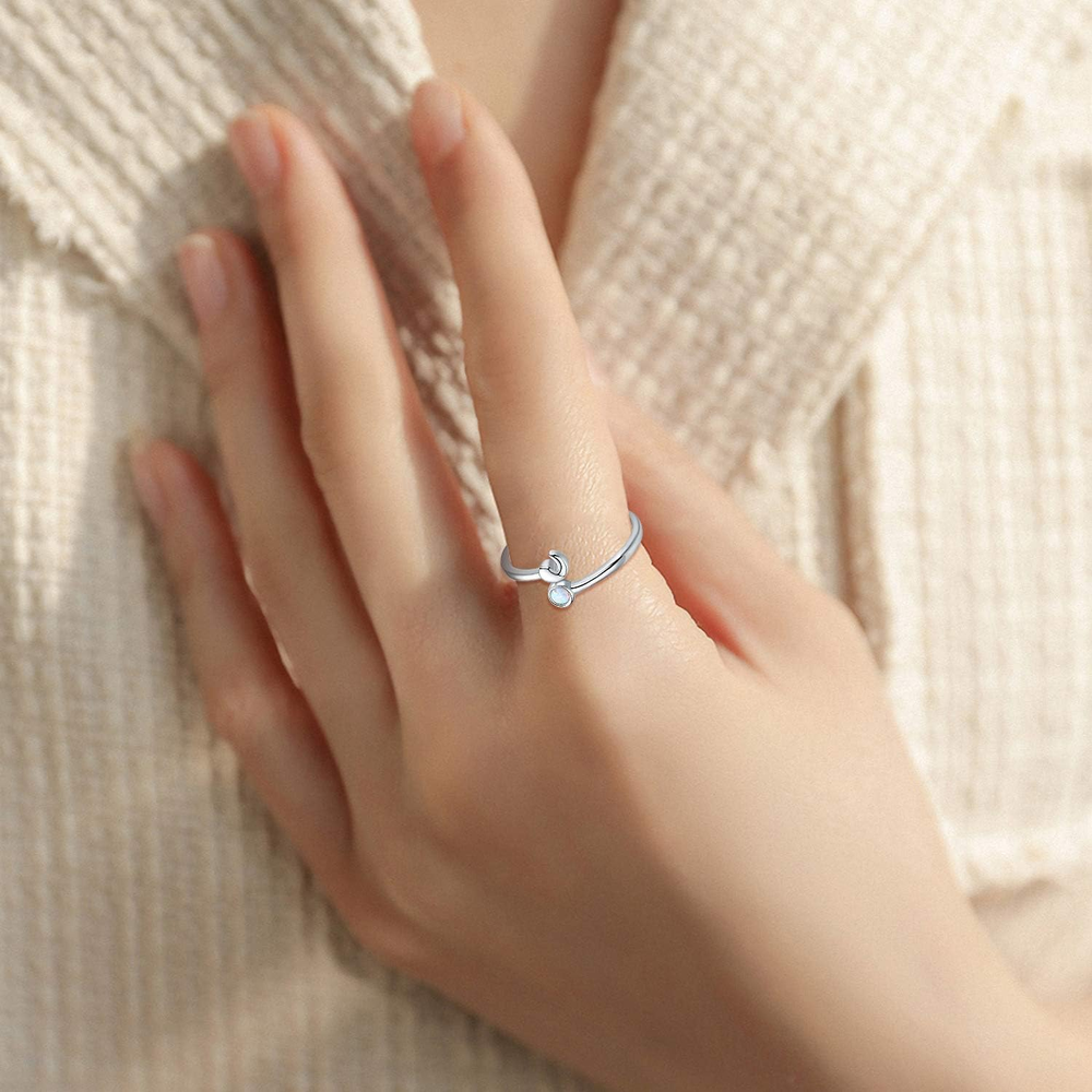 Semicolon Ring 925 Sterling Silver Adjustable Open Opal Suicide Awareness Ring