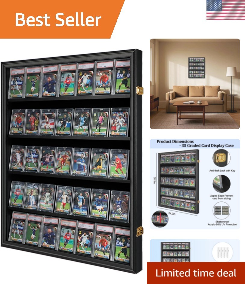 35 Graded Sports Card Display Case - Baseball Card Display Frame with UV Prot...