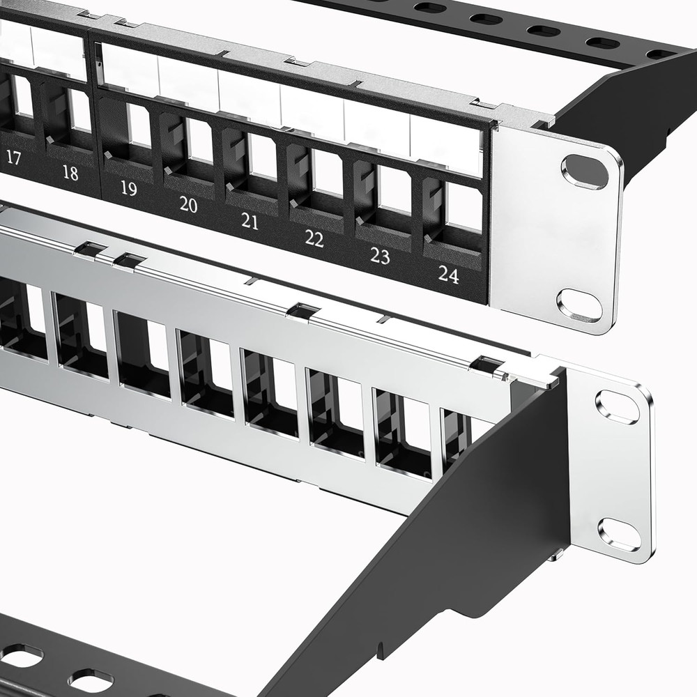 19” 1U Shielded Blank Patch Panel 24-Port Rack Mount Keystone Panel Cat6/Cat6A