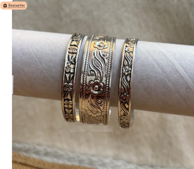 Sterling Silver Bangle Set: Western Indian Boho Stacking Handmade Bangles Si91