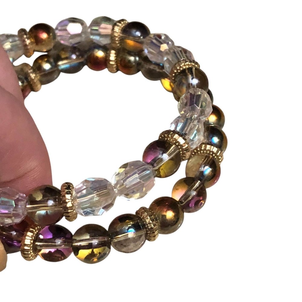 Beaded Bangle Bracelets Pair Handmade #1983