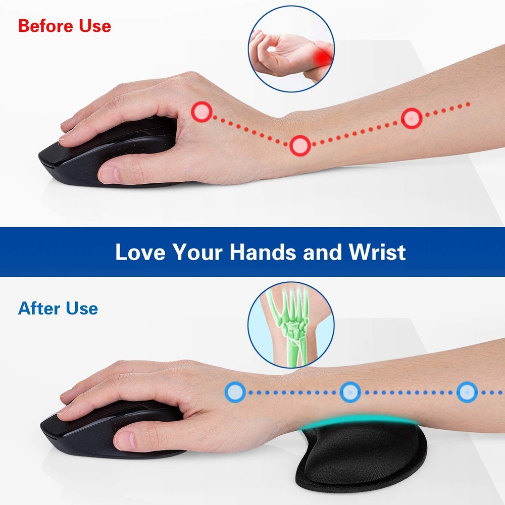 Mouse Wrist Rest, Canjoy 2 Pack Memory Foam Soft Fabric Small, Black