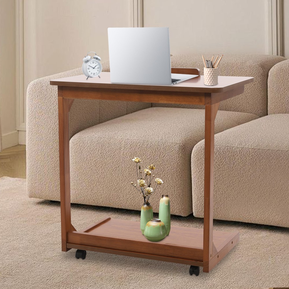Modern C Shaped Table C Table with 4-Wheels Couch Table C-Shaped End Table Home