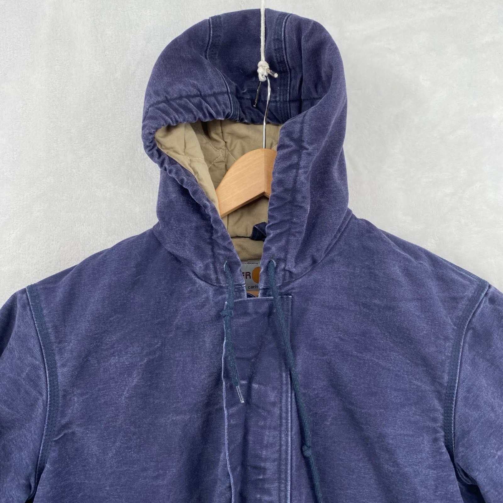 Carhartt FR Flame Resistant Hooded Jacket Mens Small Navy Blue Vintage Workwear