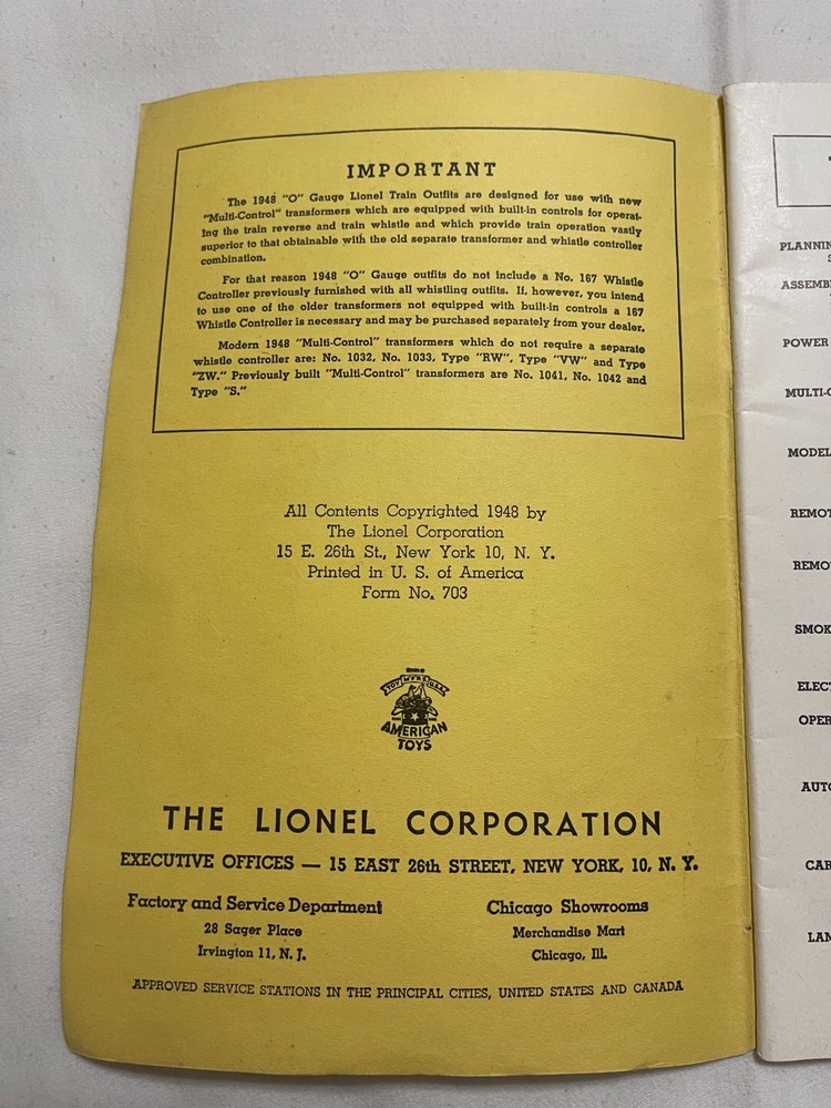 "Lionel Trains instructions for assembling & operating" Booklet from 1948