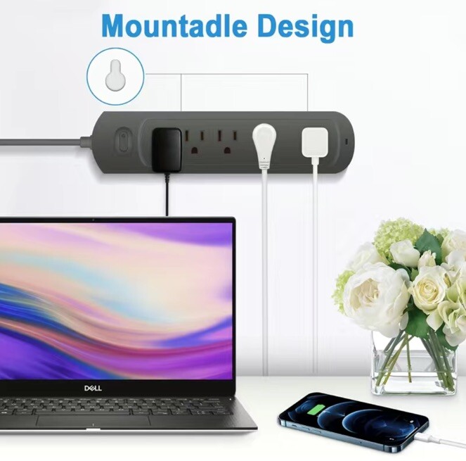 5 AC POWER OUTLET EXTENDER SURGE OVERLOAD PROTECTOR BLACK FLAT PLUG WITH SWITCH