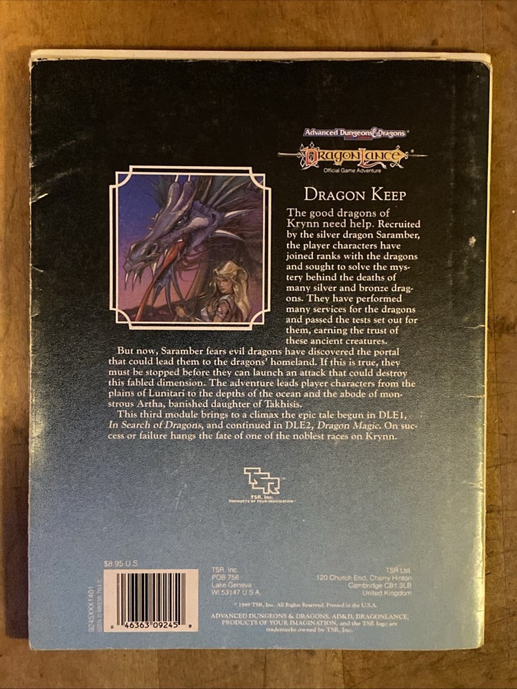 Dragon Keep DLE3 9245 Advanced D&D 2nd Edition Without Map- Pre-Owned
