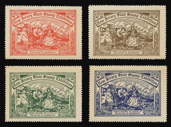 1935, NEW JERSEY STATE STAMP EXHIBITION POSTER STAMPS - SET OF 4