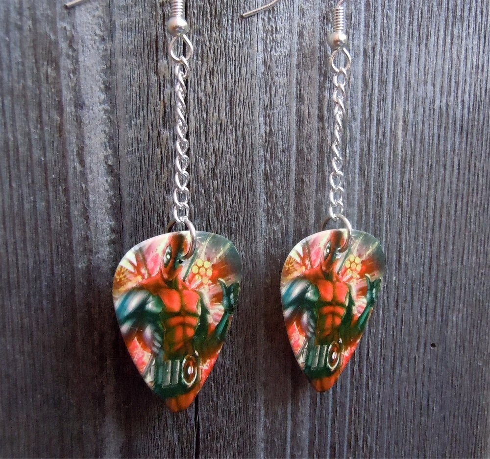 Deadpool Dangling Guitar Pick Earrings