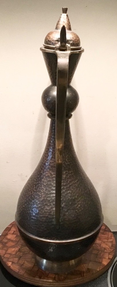 AGED BRASS COFFEE TEA WATER POT MIDDLE EASTERN ARABIC ISLAMIC ETCHED PATTERN