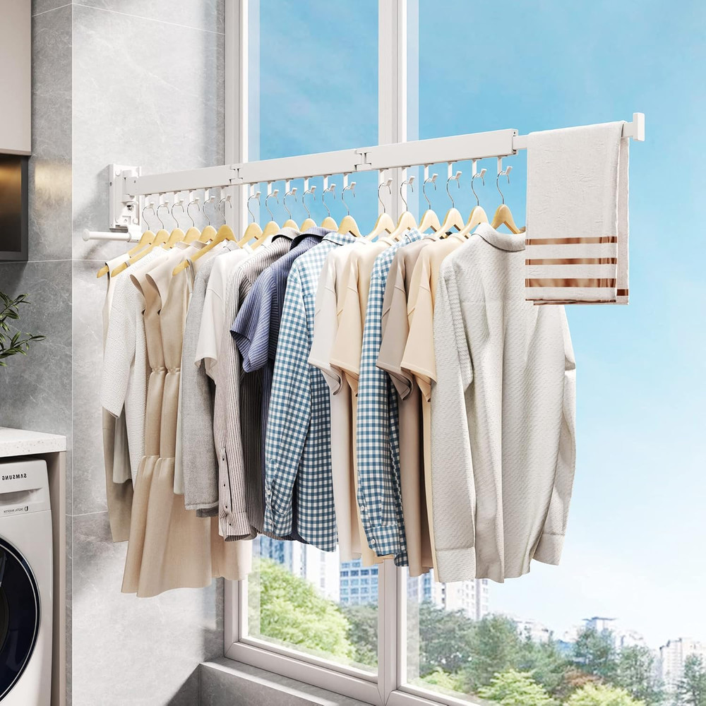 Wall-Mounted Retractable Clothes Drying Rack - Space Saver & Collapsible Design