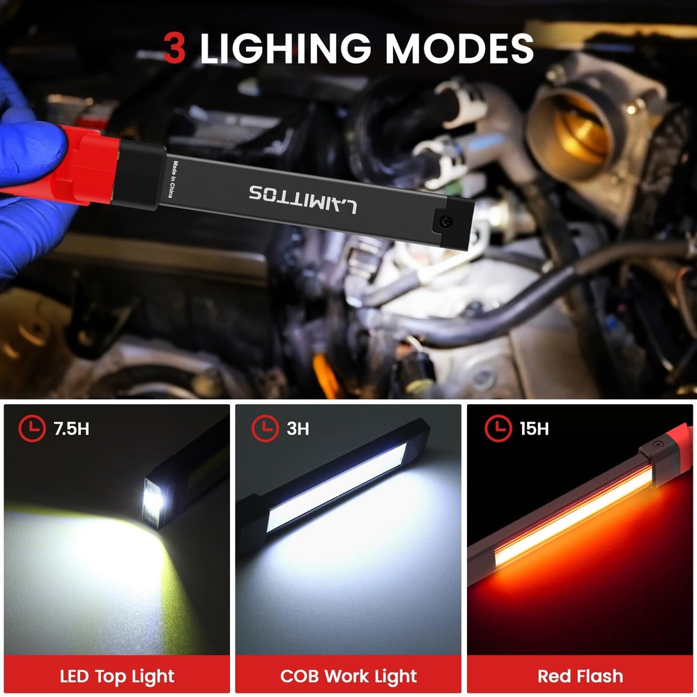 Rechargeable LED Work Light Magnetic Foldable Flashlight with Hook 3 Modes