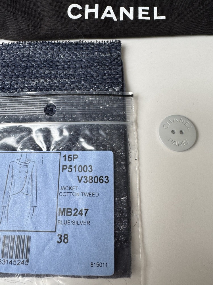CHANEL Button & Fabric Swatch, MB247 Blue/Silver, Authentic from Boutique