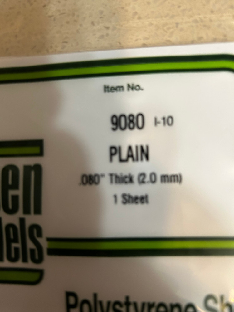 Evergreen 9080 Styrene Plastic Plain Sheet .080"x 6"x 12" - 1 Sheet
