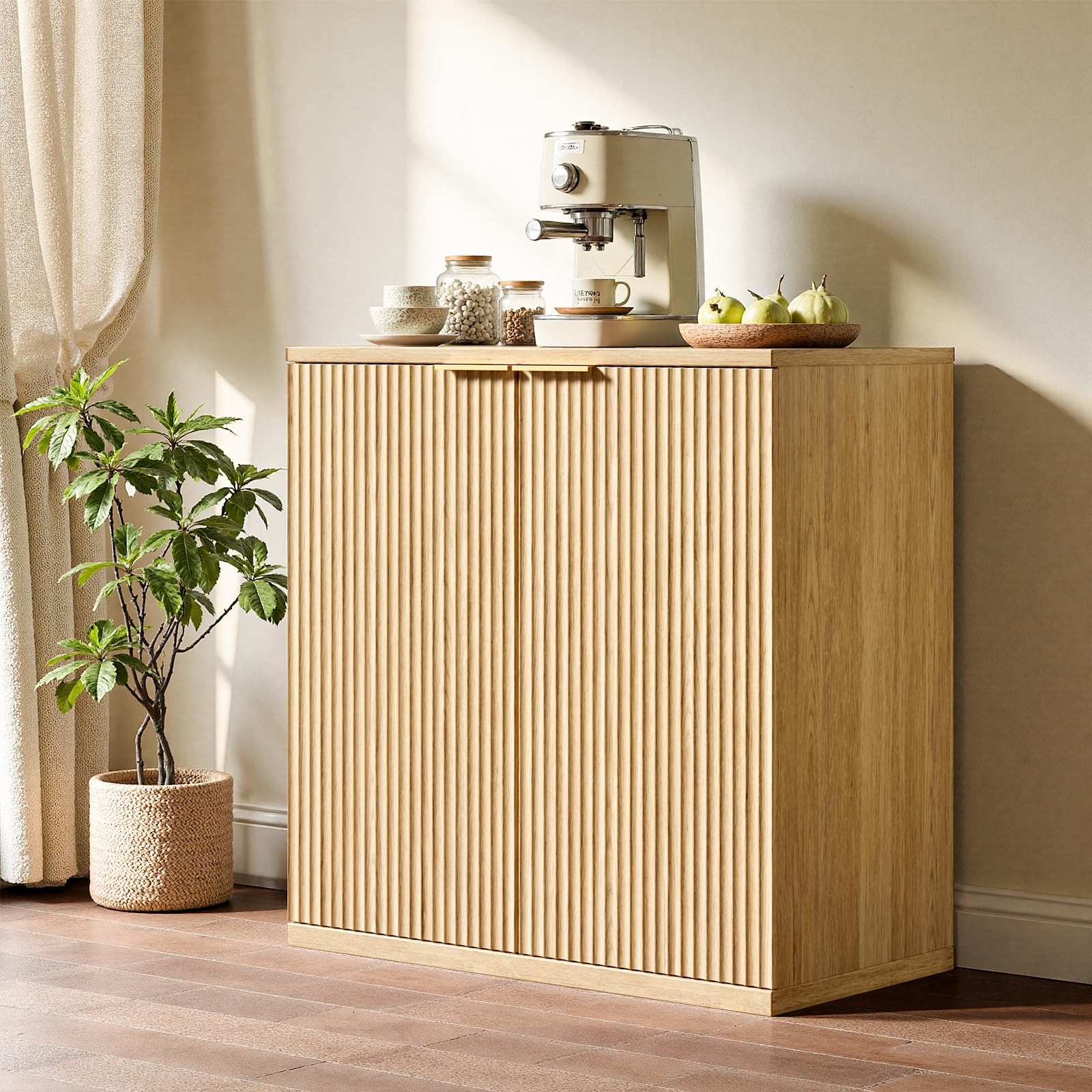 31.5" Oak Buffet Cabinet with Storage Small Sideboard Cabinet