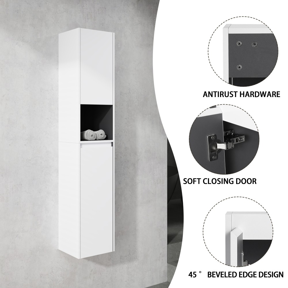 Bathroom Side Cabinet 2 Soft Close Doors Float Mounting Design