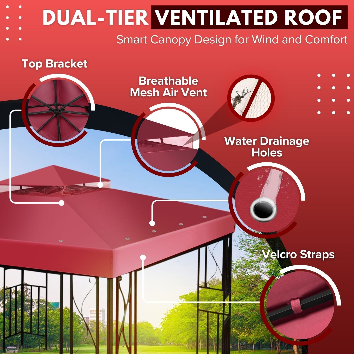 12 x 12 Feet Gazebo Canopy Top Replacement Cover 2Tier UV30 Garden Patio Red
