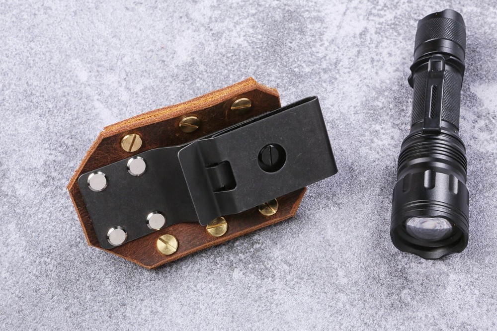 Personalized leather flashlight holster rustic leather flashlight belt holder