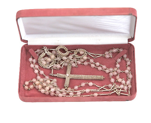 Catholic Sterling Siver and Rose Quartz Hand crafted Wedding Lasso