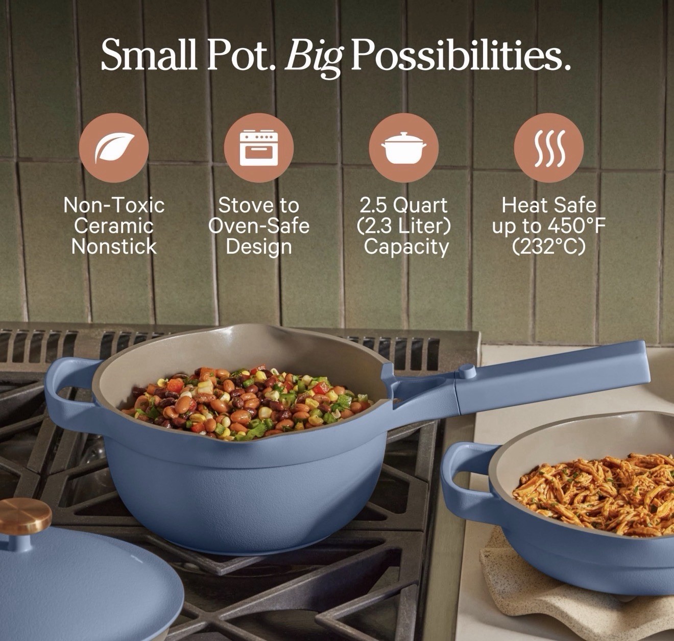 Our Place Mini Perfect Pot Blue Salt - 2.75 Qt 8.5” Tri Ply W Beechwood Spoon