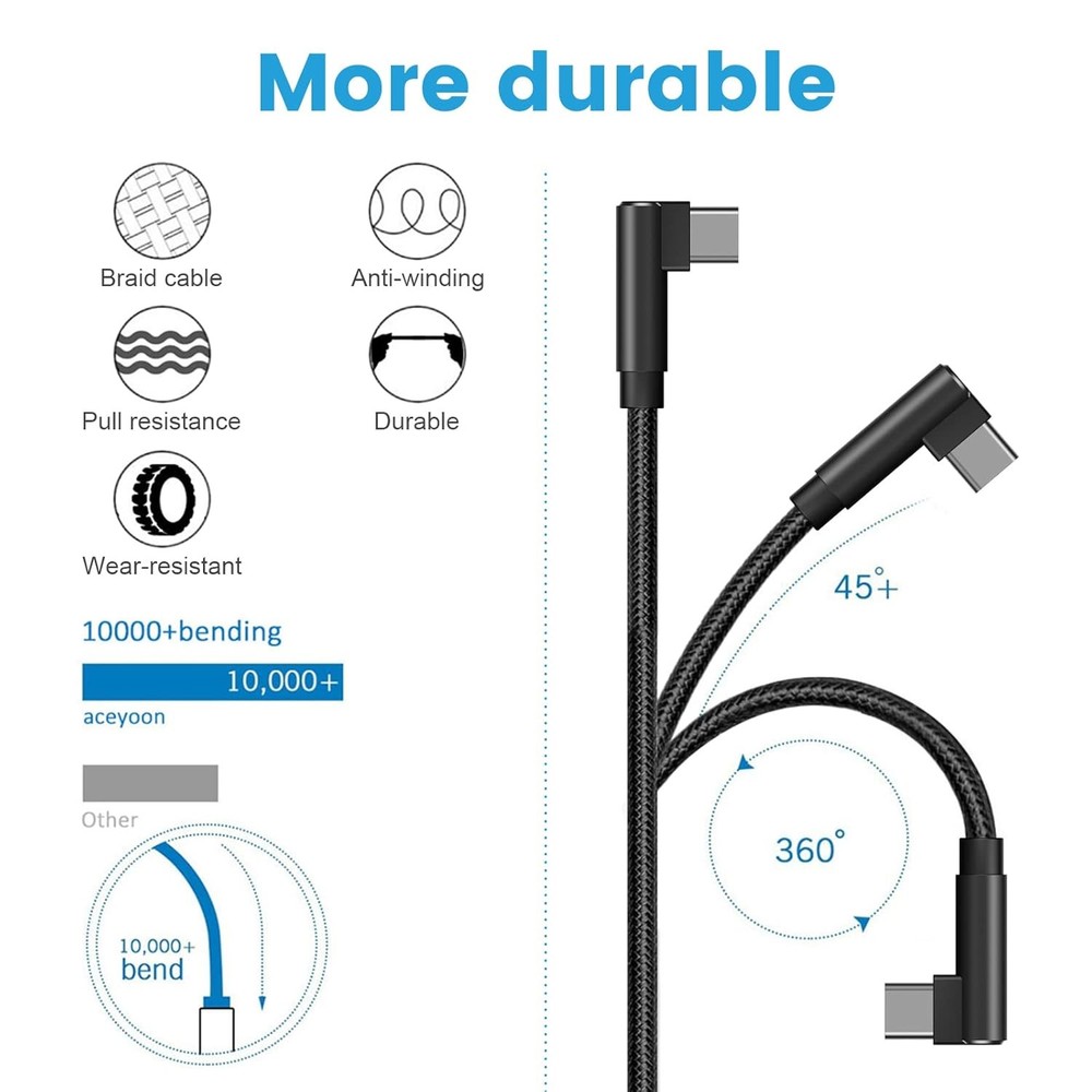aceyoon [3 Pack Right Angle USB Type C Charger Cable, 0.6ft Braided 90