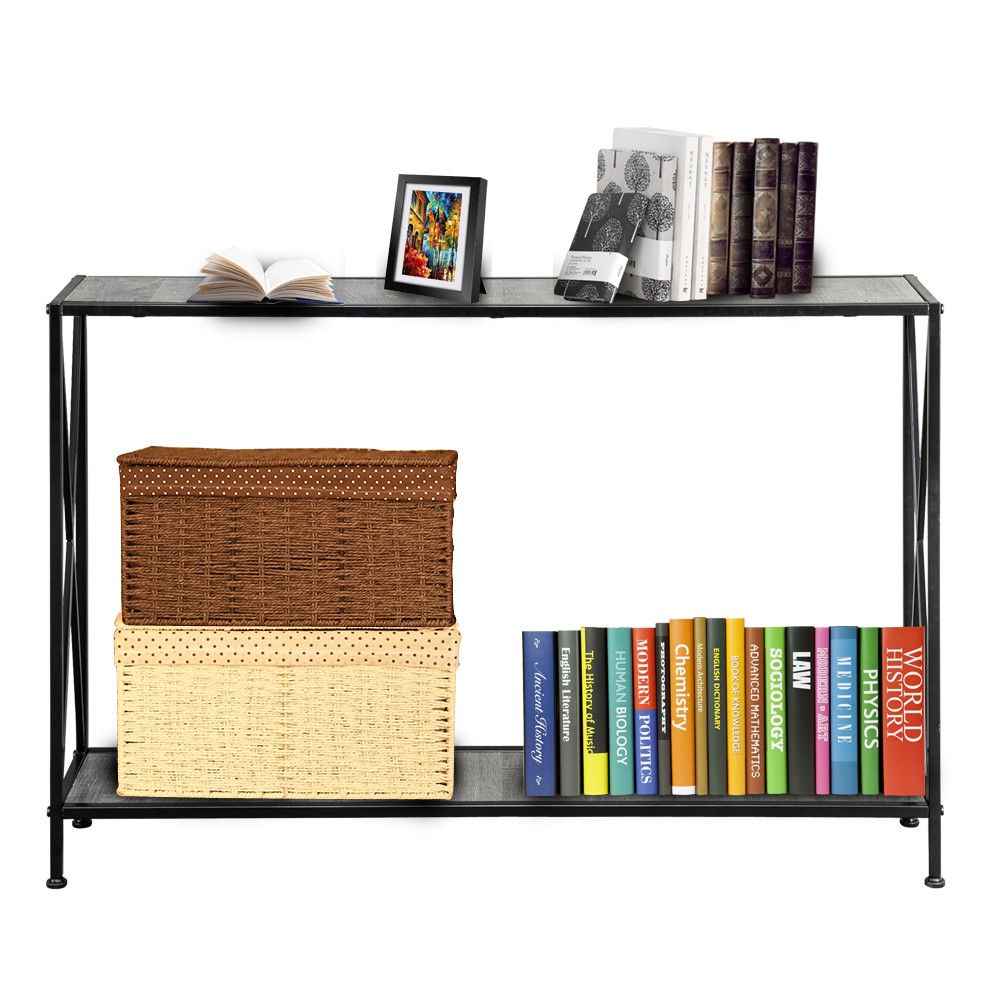 Grey MDF Countertop Black Wrought Iron Base 2 Layers Forked Console Table