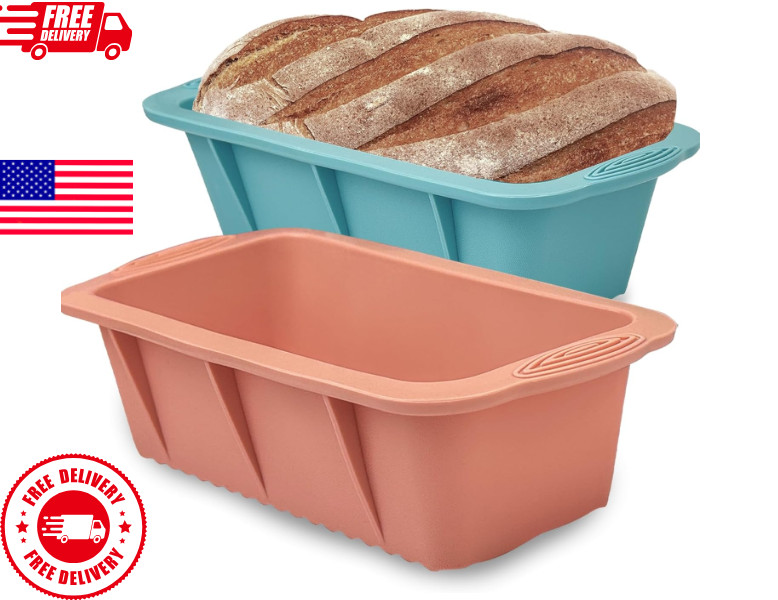 2PCS Silicone Bread Loaf Pan Non-Stick Rectangular Baking Mold for Cake Bread