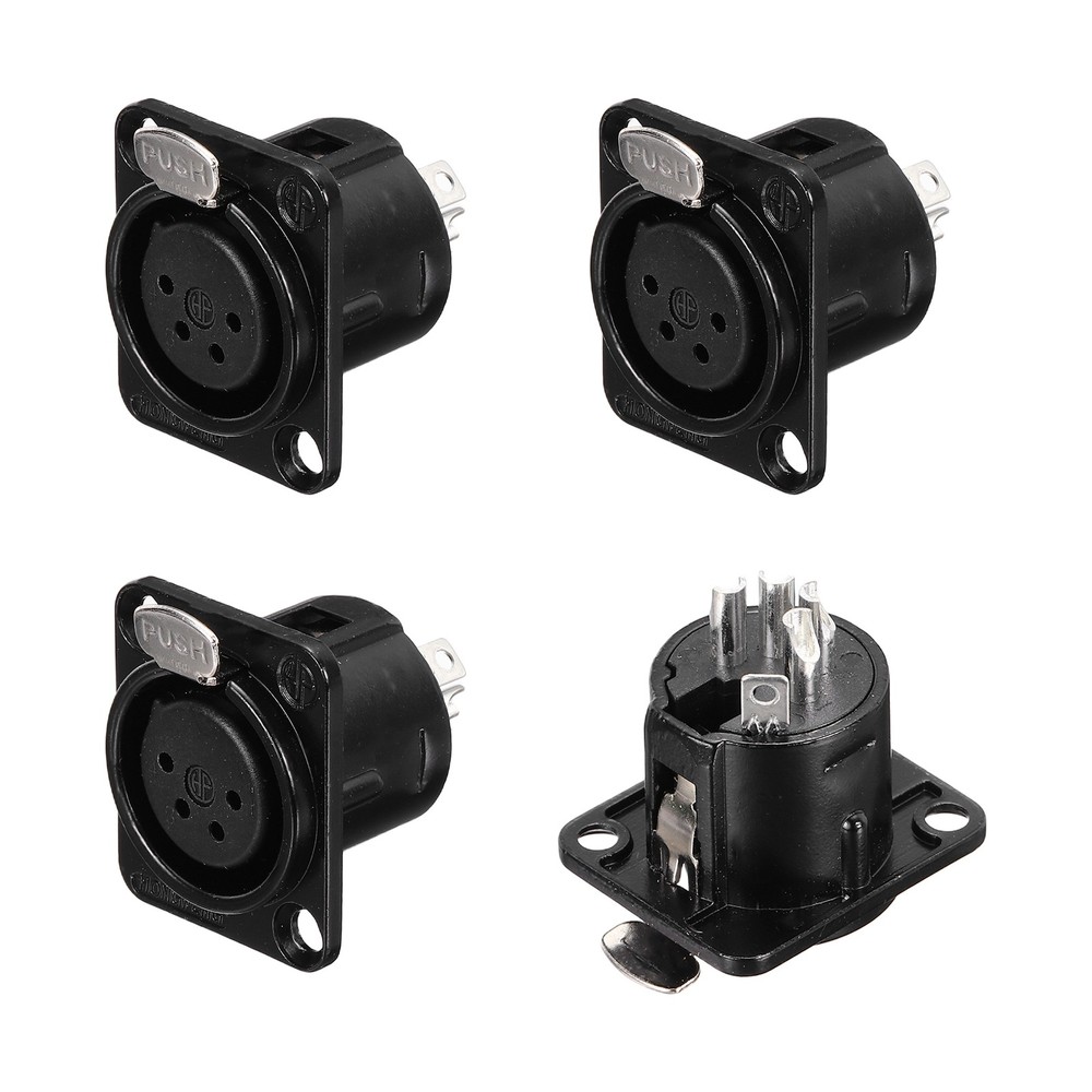 4pcs 4Pin XLR Female Jack Socket, Microphone Adapter Audio Panel Mount,Black
