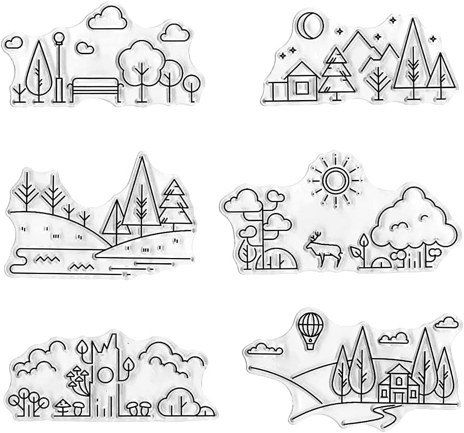 Creative Line Drawing Cute Scene Patterns Clear Stamps for Card Making Decoratio