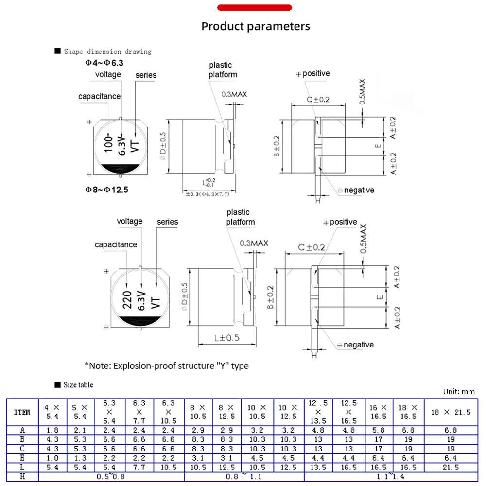 6.3V 10V 16V 25V 35V 50V 100V 400V SMD Aluminum Electrolytic Capacitor 1-1000 UF