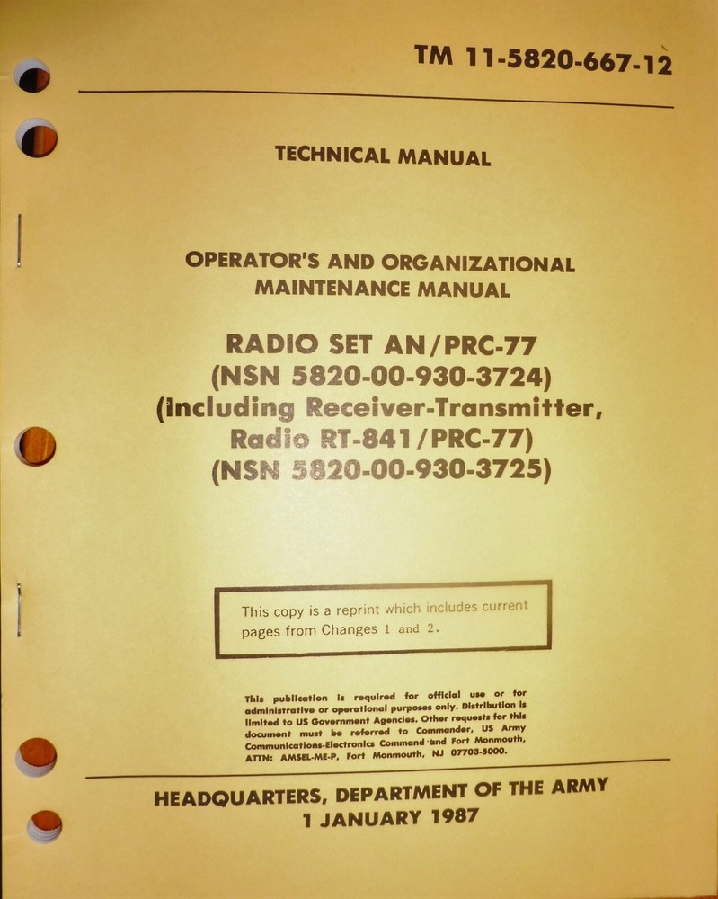 Radio Set AN/PRC-77 Reference Book
