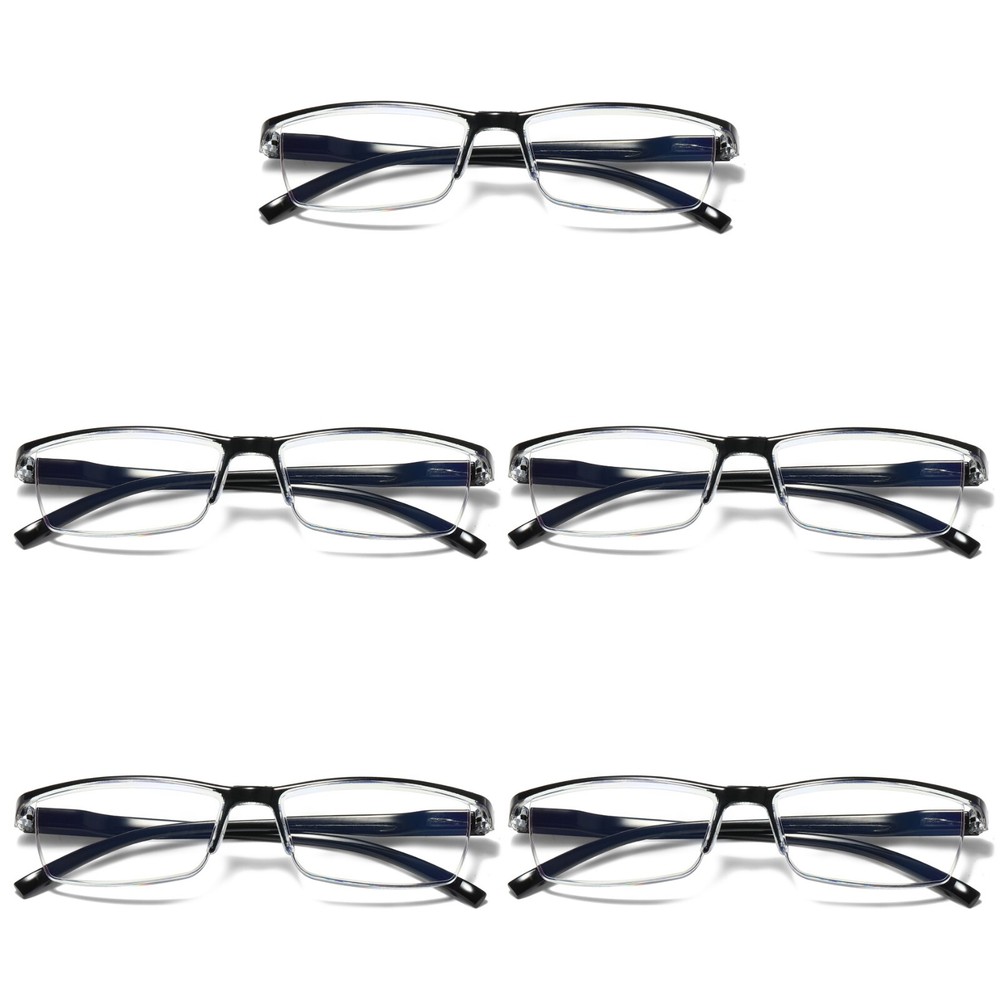 5 Pair Mens Rectangular Blue Light Blocking Reading Glasses Spring Hinge Readers