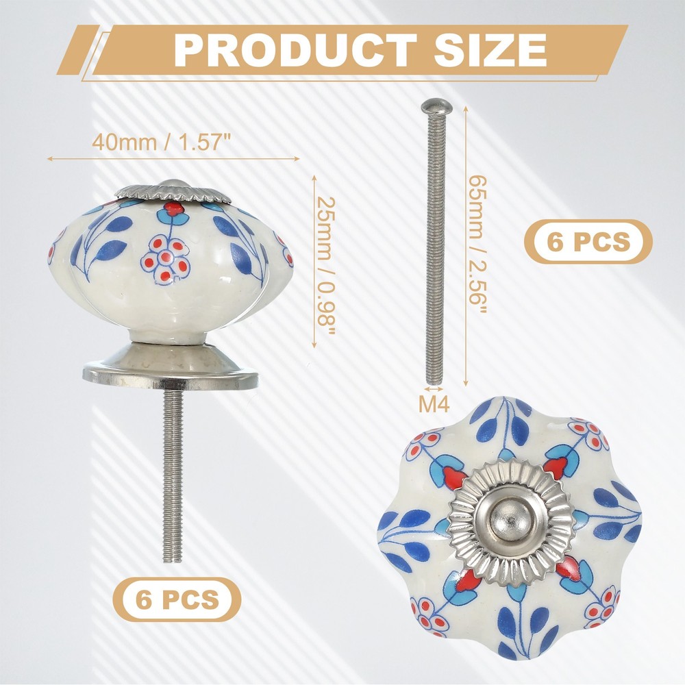 6 Packs Ceramic Knobs, Pumpkin Ceramic Drawer Knobs, Flower