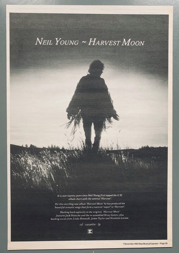 NEIL YOUNG 1992 original POSTER ADVERT HARVEST MOON Reprise