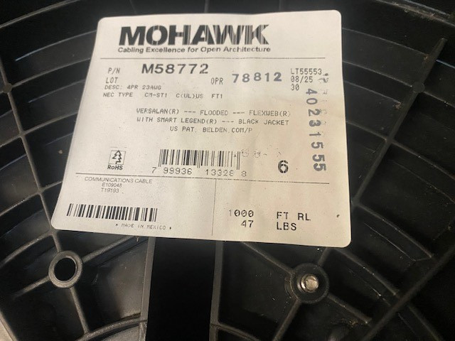 MOHAWK M58772 23 AWG Black Solid Riser Cat-6 VersaLAN UTP Cable 1000 FT