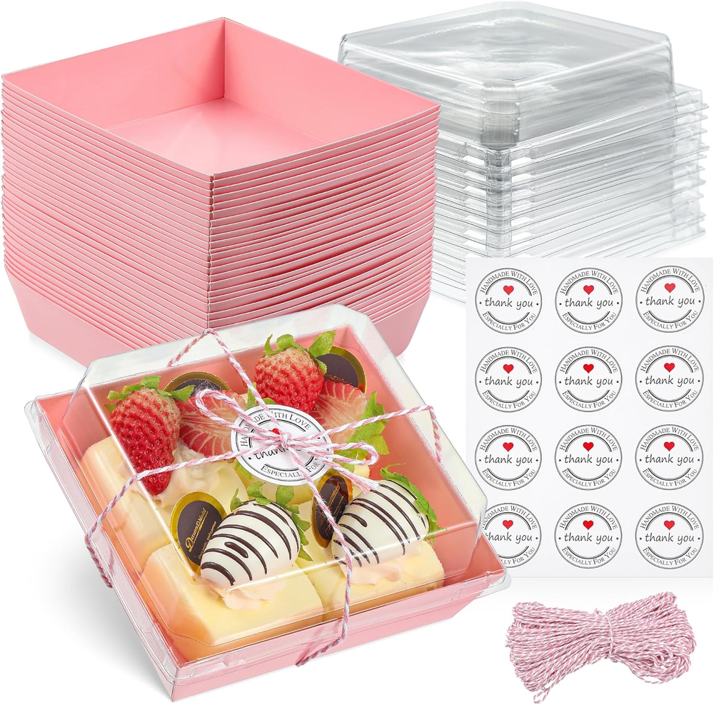 50pcs Bakery Boxes - Small Dessert Boxes to Go - 5" Paper Mini Cake Boxes, Clear