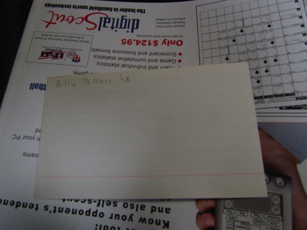 Billy Demeter autographed index card 3