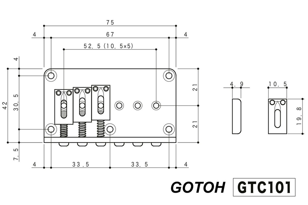 GOTOH GTC101 String Through Fixed Bridge w/ Brass Saddles