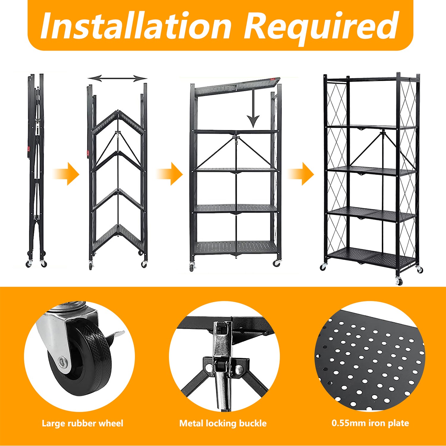 2x Foldable 5-Tier Storage Shelves w/ Wheels Heavy Duty Organizer Kitchen Garage