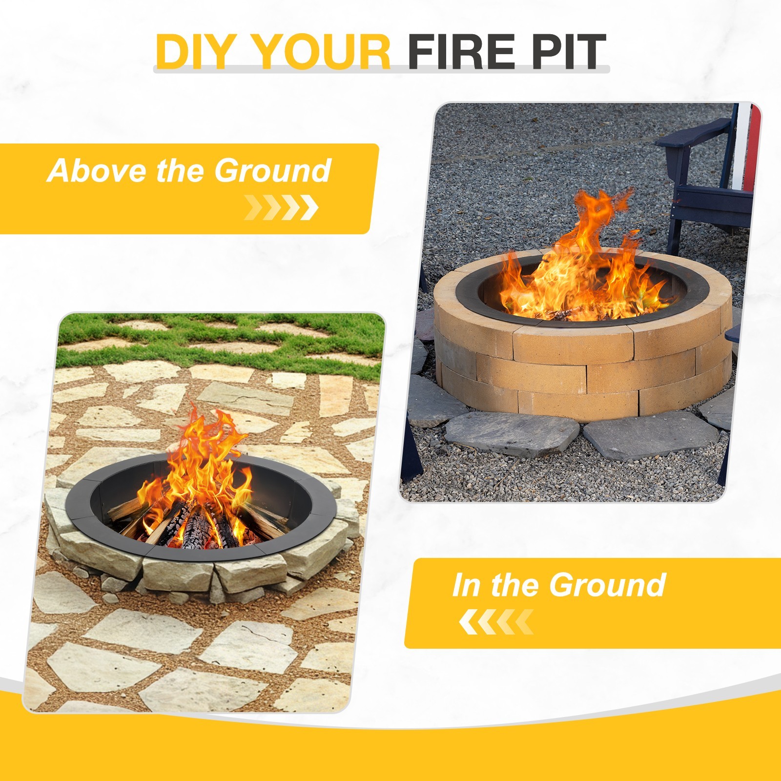 Aoodor 36'' Fire Pit Ring Heavy Duty Metal Round Fire Pit for DIY Wood Burning
