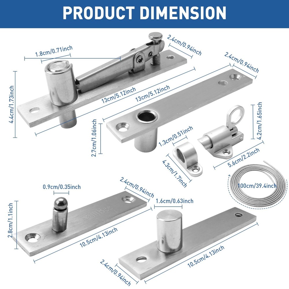 TamBee Hidden Bookcase Hinges Pivot Door Hinge with Lock Silver