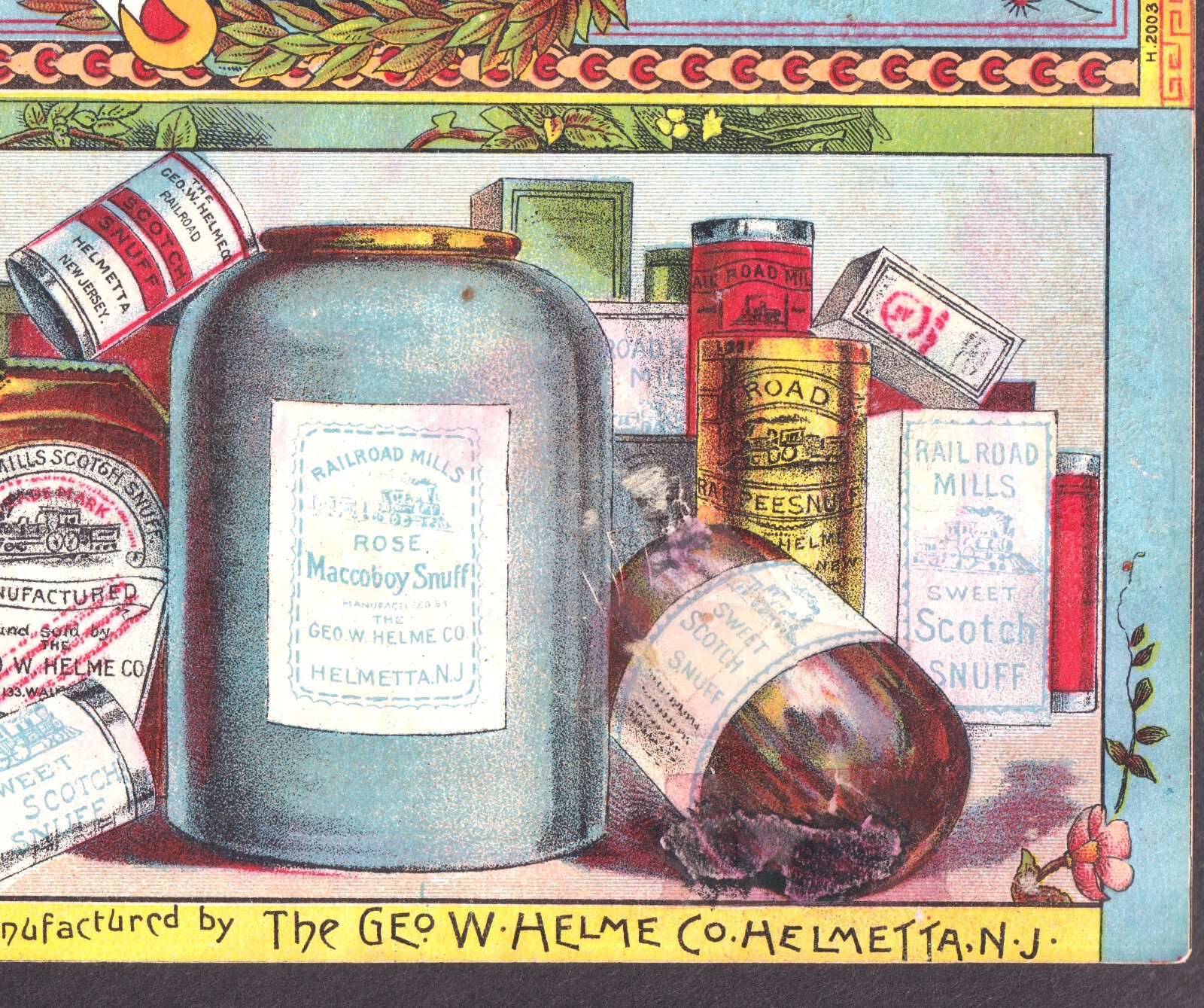 Railroad Snuff RARE 19th Century Tobacco Dorcas Sewing Society Helmes Trade Card