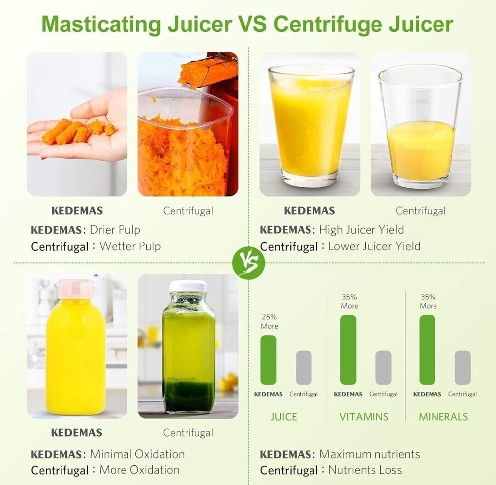 Slow Masticating Juicer with Reverse Function, Cold press, Silver, Portable