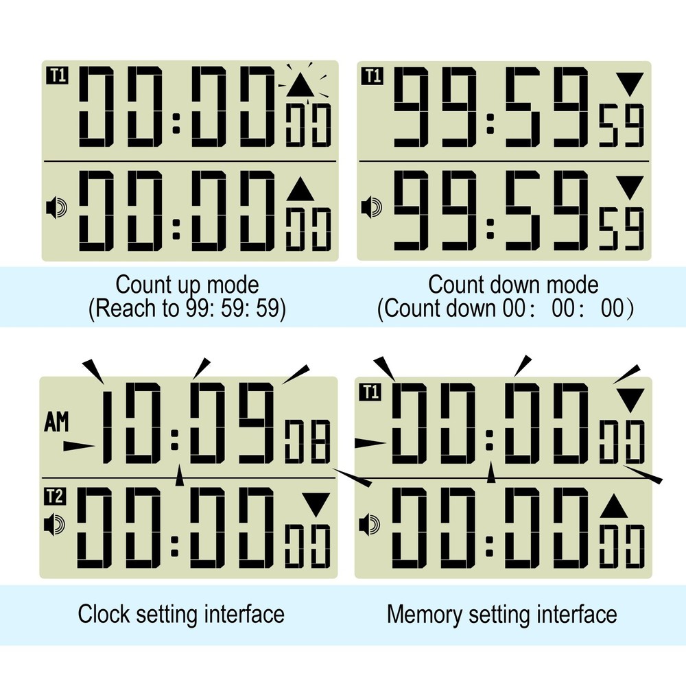 Digital Kitchen Dual Timers Clock Count-up/Count Down for Cooking Bakery Buzzer
