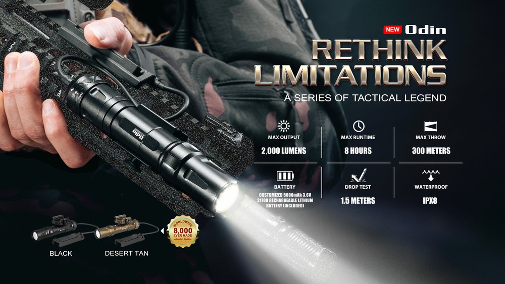 Olight Odin 2000 Lumen Rechargeable Quick Release Rail Mount Flashlight