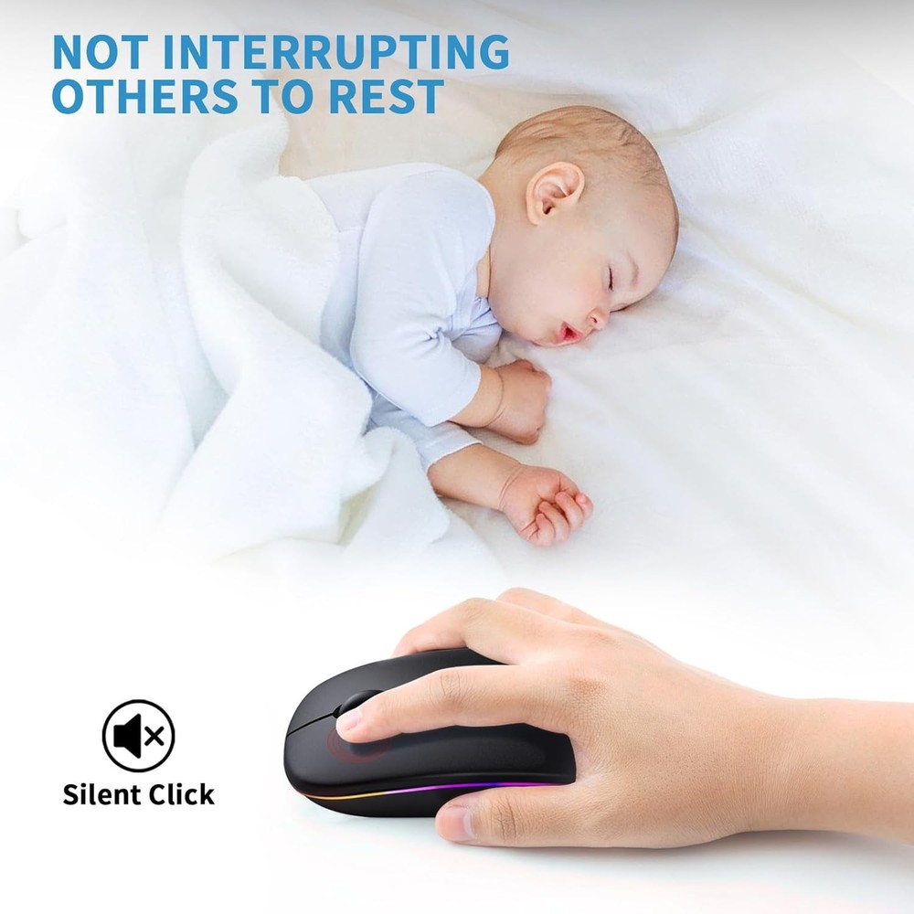 Wireless Bluetooth Mouse, Rechargeable, LED, Silent, Ultra-thin Design Black