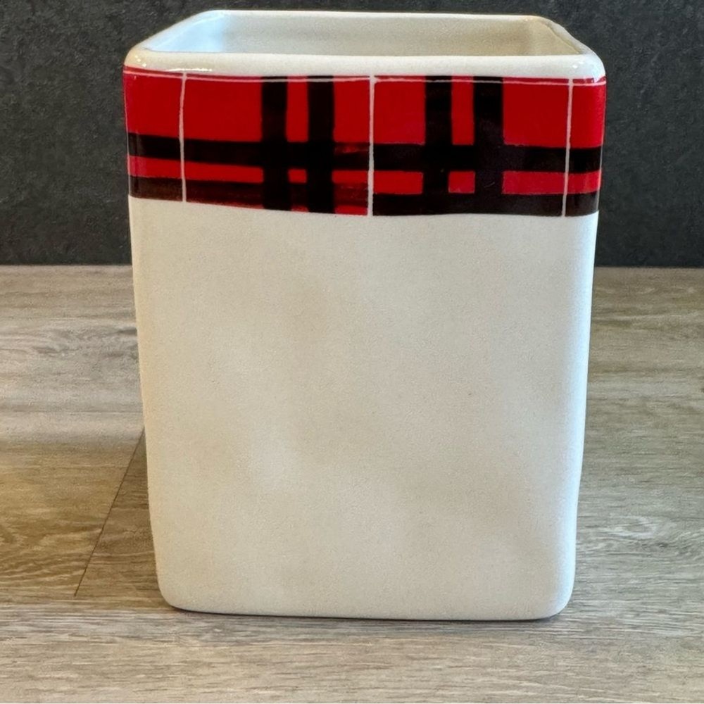 Rae Dunn WRITE Red Plaid Pencil Cup Office Organizer