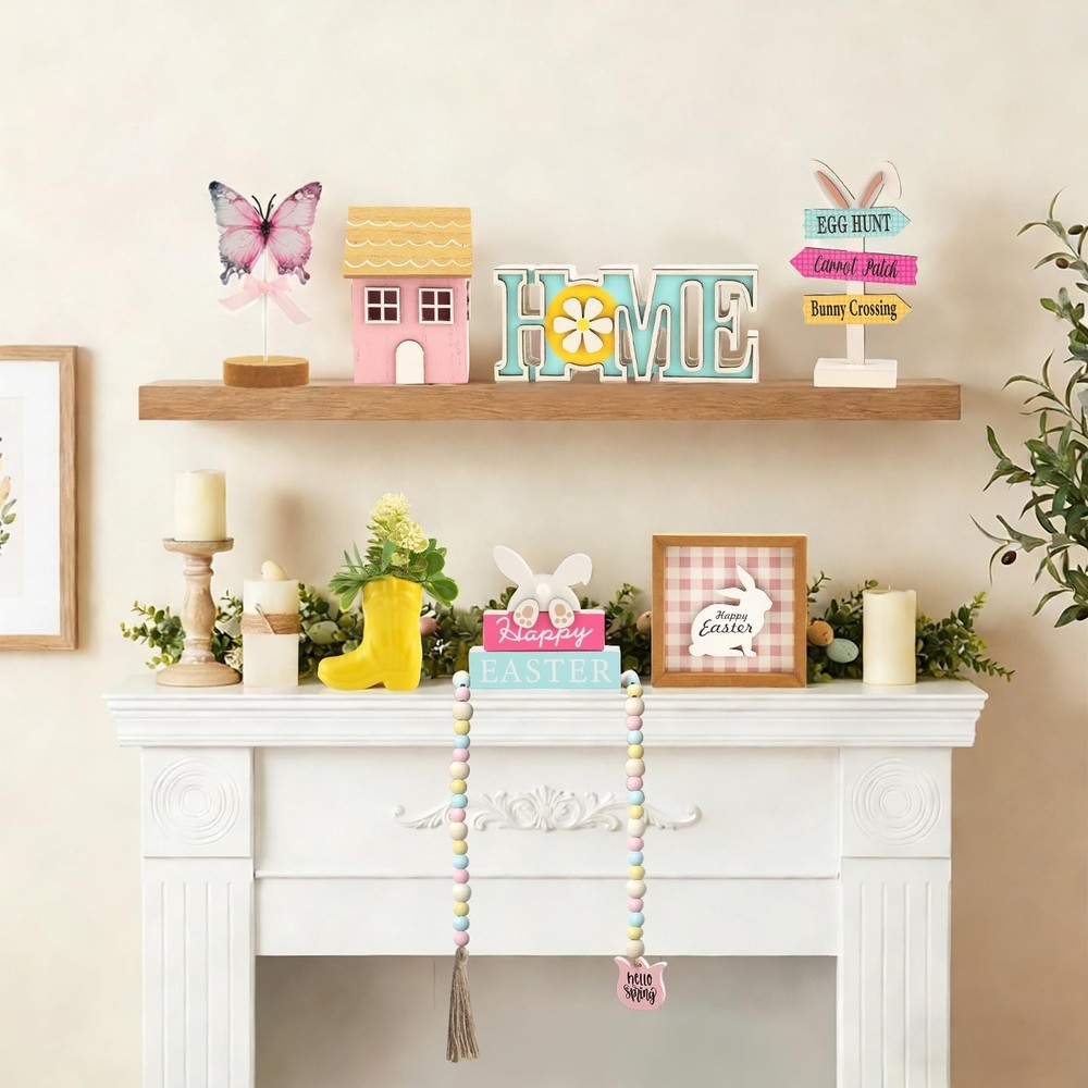 Spring Easter Decorations 8 Pieces Tiered Tray Decor Set, Cute Tabletop Easte...