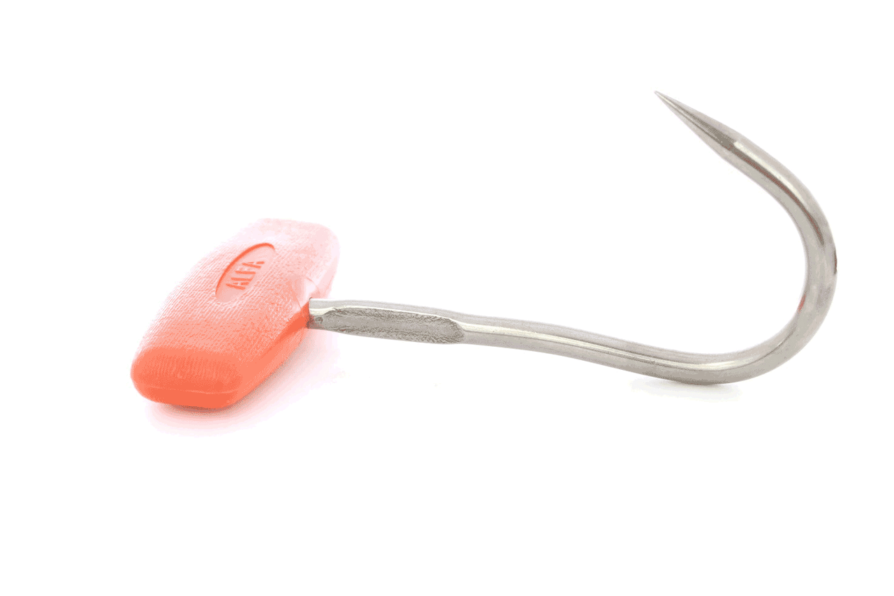 Boning Hook .25" Diameter and 5" Long T-shaped Stainless Steel Hook, Red Handle